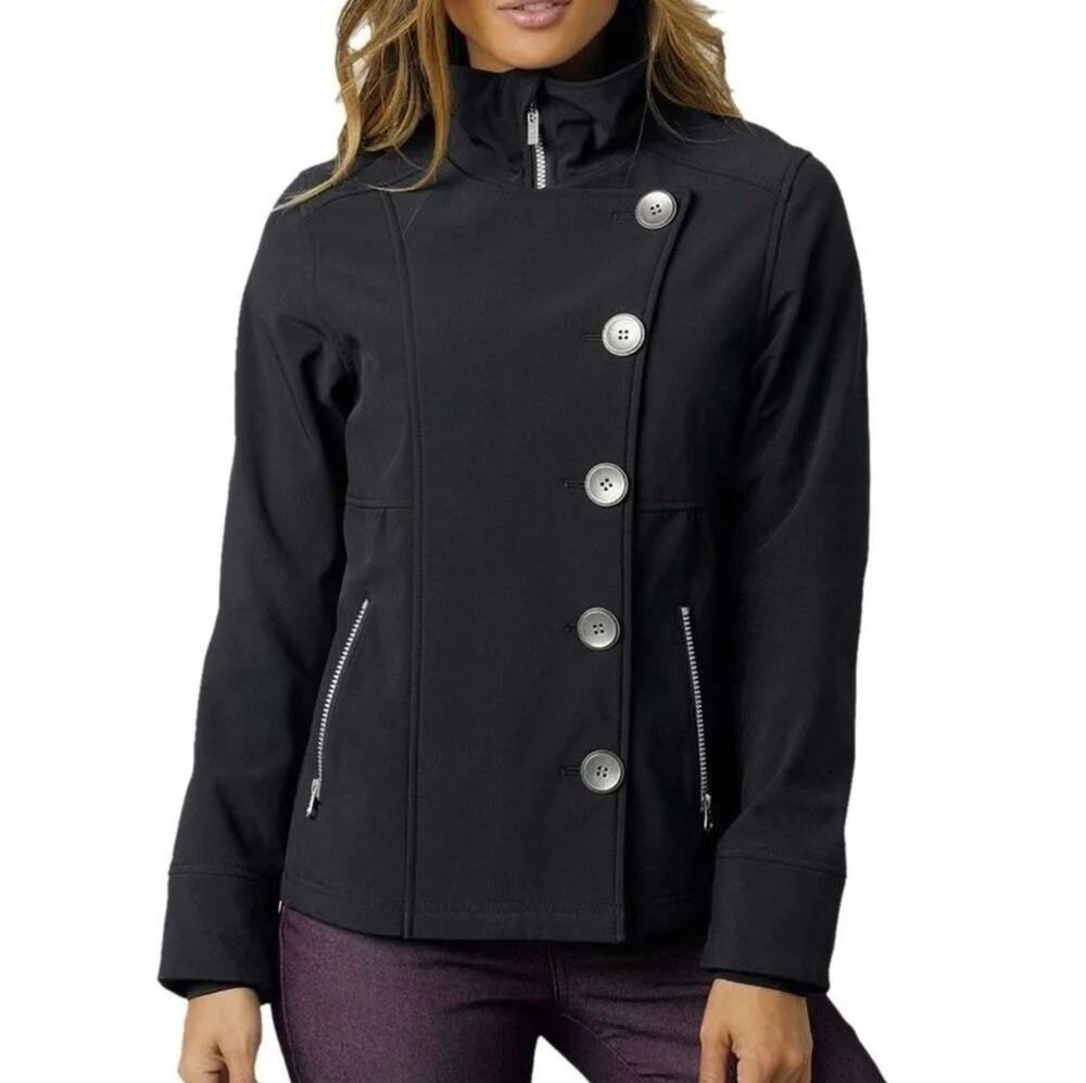 prAna Martina Jacket Black Large Softshell Peacoat Fleece Lined Water Repellent
